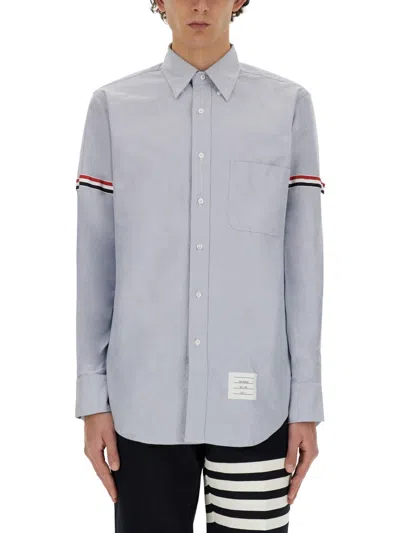 Thom Browne Striped Bands Cotton Button-down Shirt In Blue