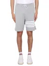 Thom Browne Vertical Pinstripe Shorts With Drawstring Waistband And Bold Accents In Gray