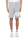 Thom Browne Vertical Pinstripe Shorts With Drawstring Waistband And Bold Accents In Gray