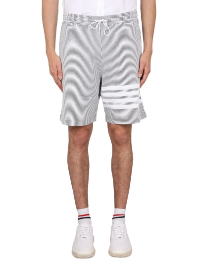 Thom Browne Striped Bermuda Shorts In Grey