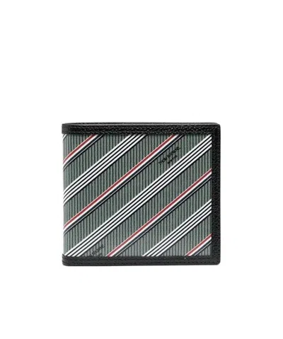 Thom Browne Striped Bi-fold Wallet In Gray