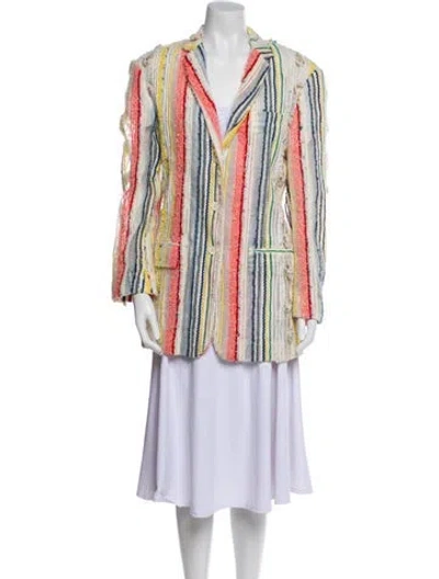 Pre-owned Thom Browne Striped Blazer In White