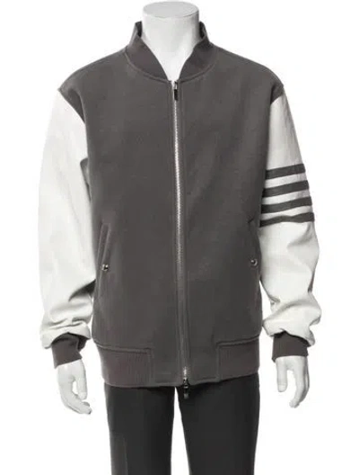 Pre-owned Thom Browne Striped Bomber Jacket In Gray