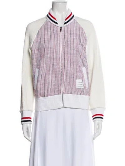 Pre-owned Thom Browne Striped Bomber Jacket In White