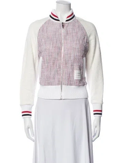 Pre-owned Thom Browne Striped Bomber Jacket In White