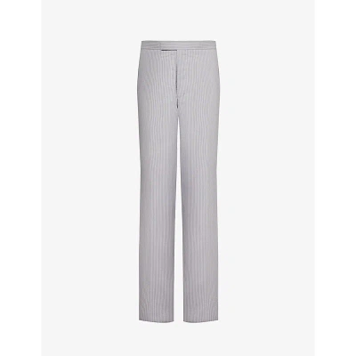 Thom Browne Mens Lt Grey Striped Brand-tab Wide-leg Low-rise Cotton-seersucker Trousers