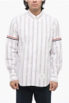 Thom Browne Straight Fit Stripe Grosgrain Band Button-down Shirt