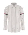 Thom Browne Straight Fit Stripe Grosgrain Band Button-down Shirt In Neutral