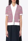 Thom Browne Linen Striped Cardigan Short Sleeves In Multicolor