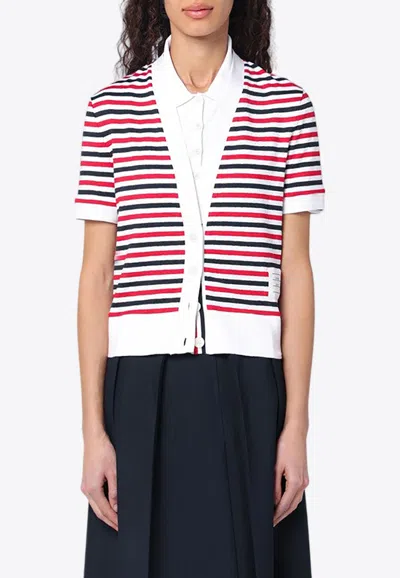 THOM BROWNE STRIPED BUTTONED CARDIGAN