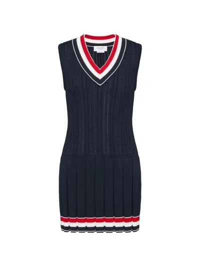 Thom Browne Striped Cable Mini Dress In Blue