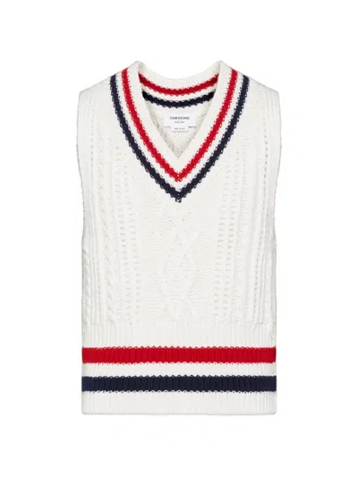 Thom Browne Striped Cable-knit Vest In Brown