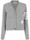 Thom Browne Striped Cotton V-neck Cardigan Pockets In Gray