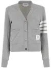 Thom Browne Four Bar Stripe Cotton Blend Knit V-neck Cardigan In Gray