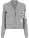 Thom Browne Four Bar Stripe Cotton Blend Knit V-neck Cardigan In Gray