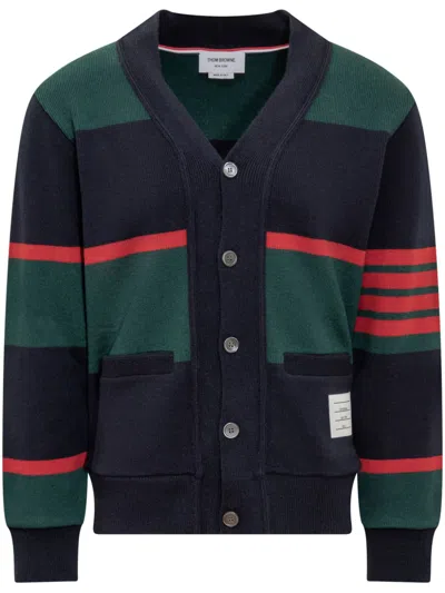 Thom Browne Striped Cashmere Cardigan In Green