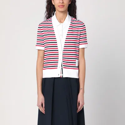Thom Browne Striped Cardigan In Linen In Multicolor