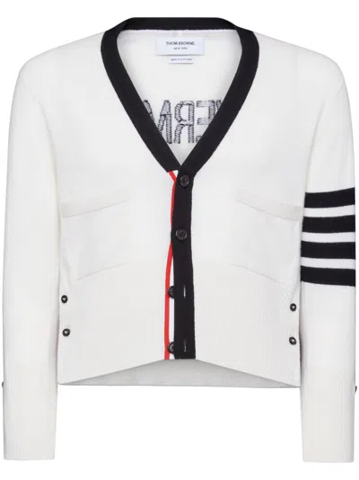 Thom Browne Gestreifter Cardigan In Weiss