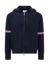 Thom Browne Zip-up Hoodie With Drawstring And Contrast Stripes