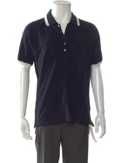 Pre-owned Thom Browne Striped Collar Polo Shirt In Blue