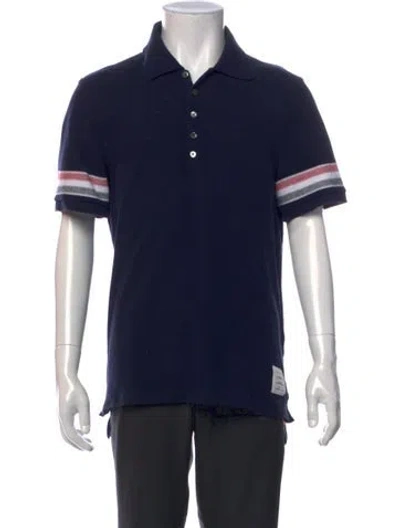 Pre-owned Thom Browne Striped Collar Polo Shirt In Blue