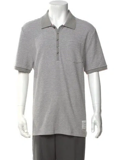 Pre-owned Thom Browne Striped Collar Polo Shirt In Grey