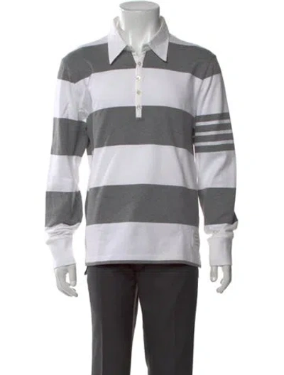 Pre-owned Thom Browne Striped Collar Polo Sweater In White
