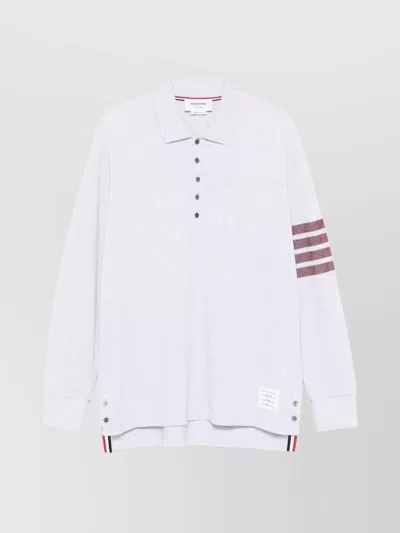 Thom Browne Striped Cotton Blend Polo Shirt With Pocket In White