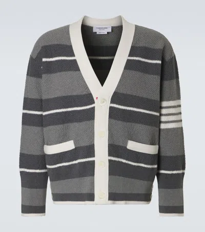 Thom Browne Embroidered Cotton Cardigan In Gray