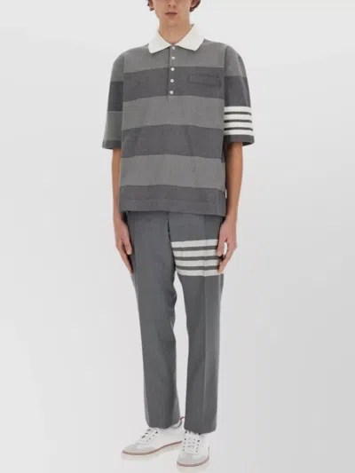 Thom Browne Men's Cotton Polo T-shirt In Grey