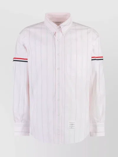 THOM BROWNE STRIPED COTTON SHIRT TRICOLOR DETAIL