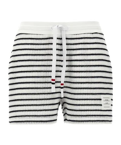 THOM BROWNE THOM BROWNE LOGO PATCH STRIPED DRAWSTRING SHORTS