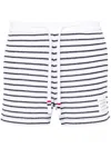Thom Browne Striped Cotton Shorts With Adjustable Drawstring In White