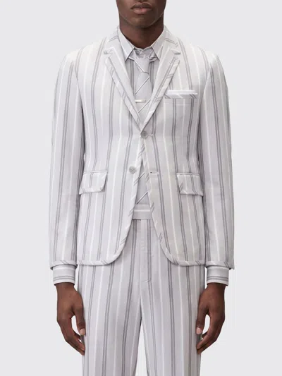 Thom Browne Striped Cotton Single-breasted Blazer In Gray