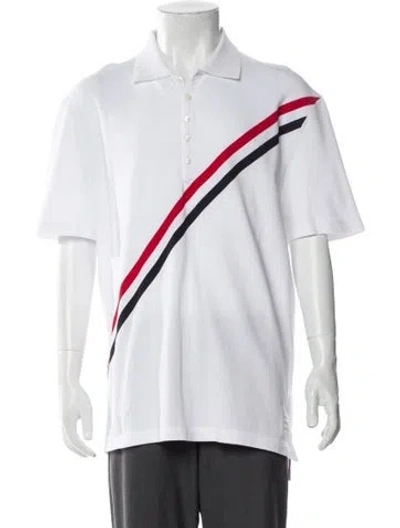 Pre-owned Thom Browne Striped Crew Neck Polo Shirt In White