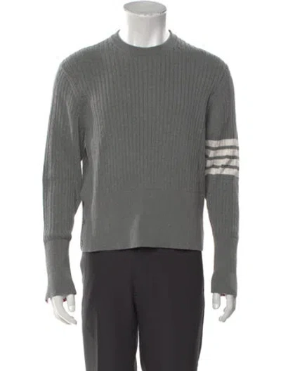 Pre-owned Thom Browne Striped Crew Neck Pullover In Gray