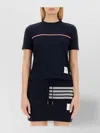 Thom Browne Striped Crew Neck Ribbed Texture T-shirt In Blue