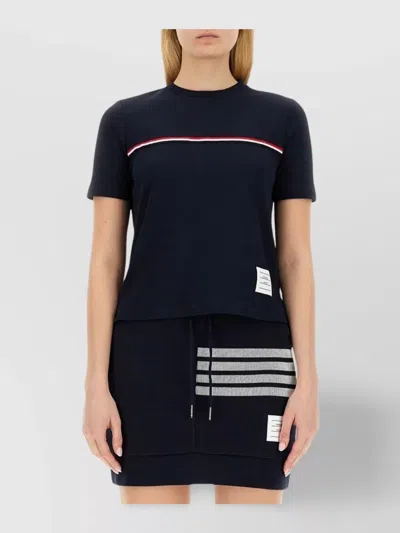 Thom Browne Striped Crew Neck Ribbed Texture T-shirt In Blue