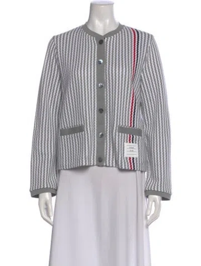 Pre-owned Thom Browne Striped Crew Neck Sweater In Gray