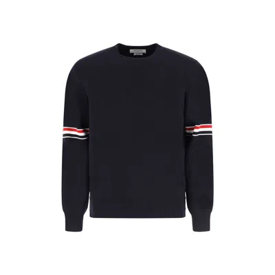 Thom Browne Striped Crew-neck Cotton Sweater In Black