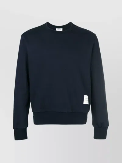 THOM BROWNE STRIPED CREWNECK COTTON SWEATER WITH RIBBED CUFFS AND HEM