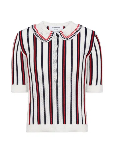 Thom Browne Striped Crochet-knit Polo Shirt In Multi