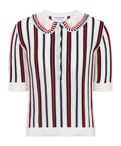 Thom Browne Striped Crochet-knit Polo Shirt In Multi