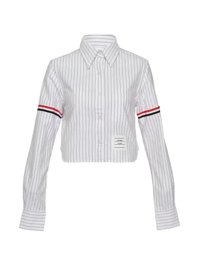 Thom Browne Striped Cropped Shirt In White