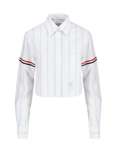 Thom Browne Striped Cropped Shirt In White