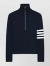Thom Browne Jersey Stitch Funnel Neck Half Zip Pullover In Merino Wool With 4 Bar Stripe Clothing In Blue
