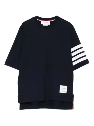Thom Browne Striped Sleeve Crew Neck Cotton T-shirt In Black