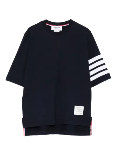 Thom Browne Striped Sleeve Crew Neck Cotton T-shirt In Black