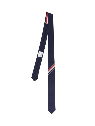 Thom Browne Striped Detail Tie In Blue