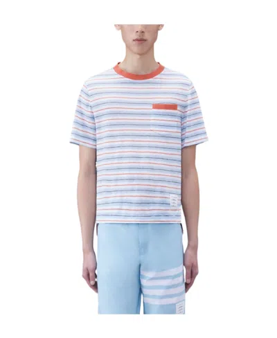 Thom Browne Striped-detailed Short-sleeved T-shirt In Blue